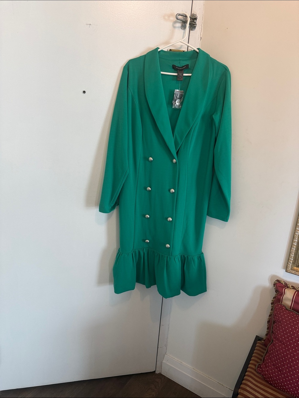 Ashley Stewart Emerald Green Double-Breasted Ruffle-Hem Dress